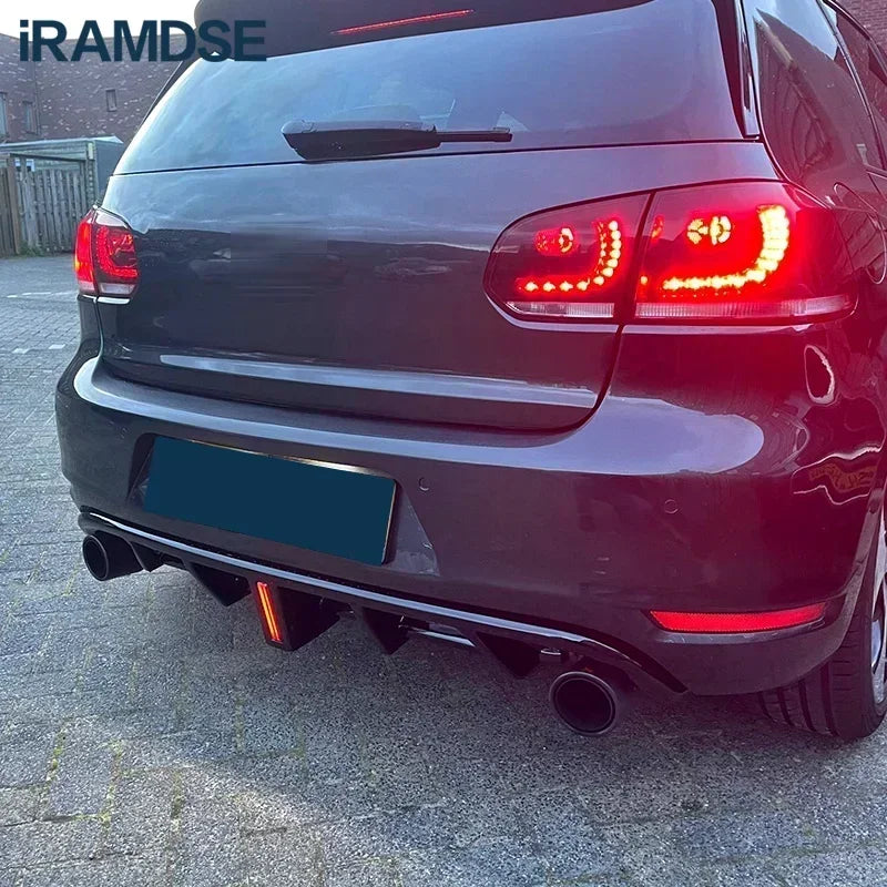 Rear Diffuser for Volkswagen+ exhaust Tips Golf MK6 GTI 2008-2013 Glossy Black Car Body Kit Lip Bumper Spoiler Plastic Splitter